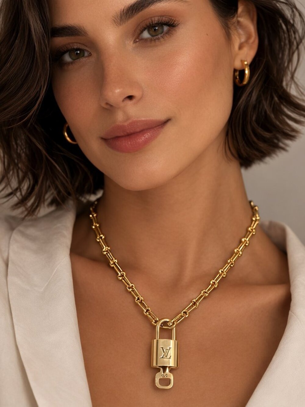 Gold-Plated Necklace with Authentic Louis Vuitton Padlock